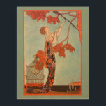 Quadro De Madeira Vintage Art Deco, Pássaro Voador de George Barbier<br><div class="desc">Linda arte de canvas de madeira com uma imagem de ilustração antiga, com uma bela mulher de moda, vestindo um vestido floral com seu pássaro de estimação com penas longas de cauda em uma árvore. Uma gaiola vazia da qual o pássaro escapou está no chão ao lado da senhora glamourosa....</div>