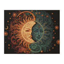 Vintage Psychedelic Moon e Sun Ai Art