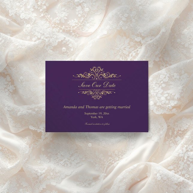 Quadro de ouro roxo salve o cartão de data (Criador carregado)