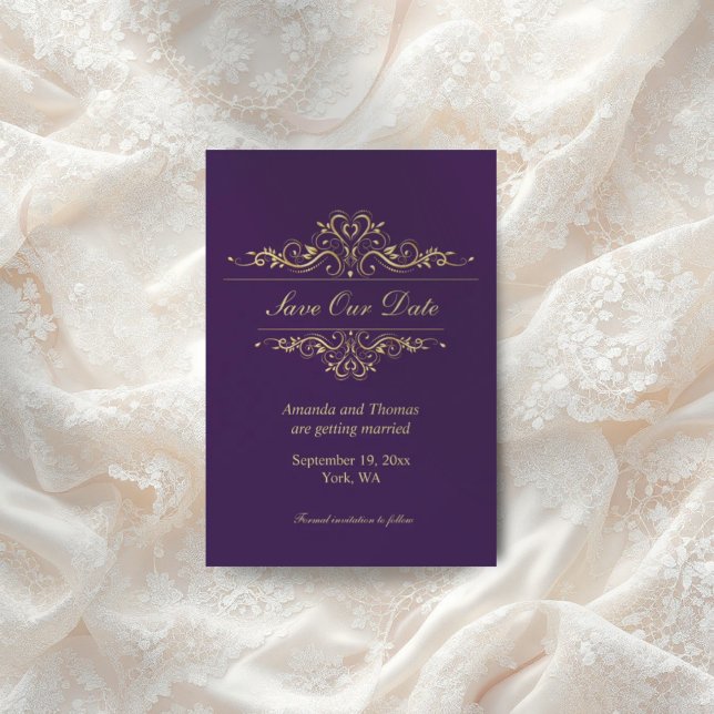 Quadro de ouro roxo salve o cartão de data (Criador carregado)