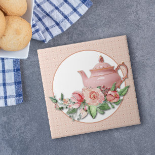 Quadro de Padrão Floral do Bule Rosa
