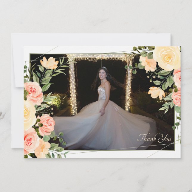 Quadro de Rosas Amarelas Obrigado Cartão com fotos (Frente)