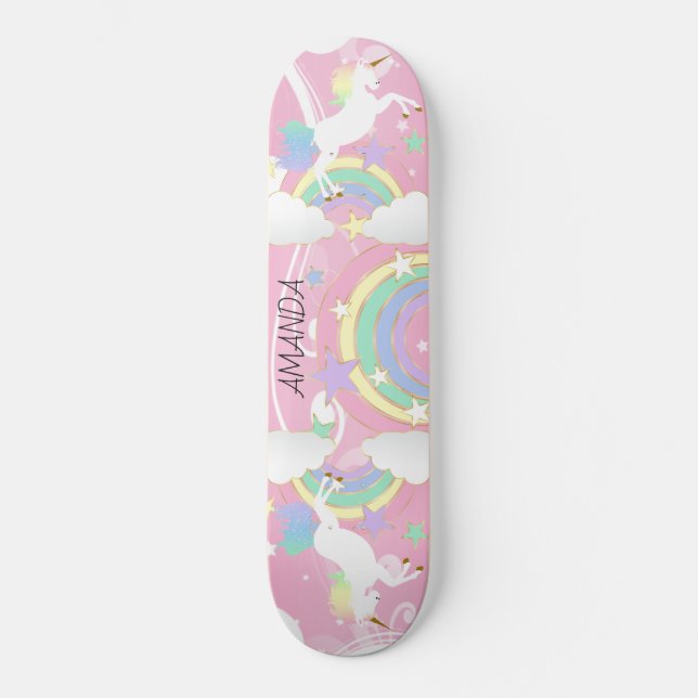 Quadro de Skateboard Rainbow Pink Unicorn (Frente)
