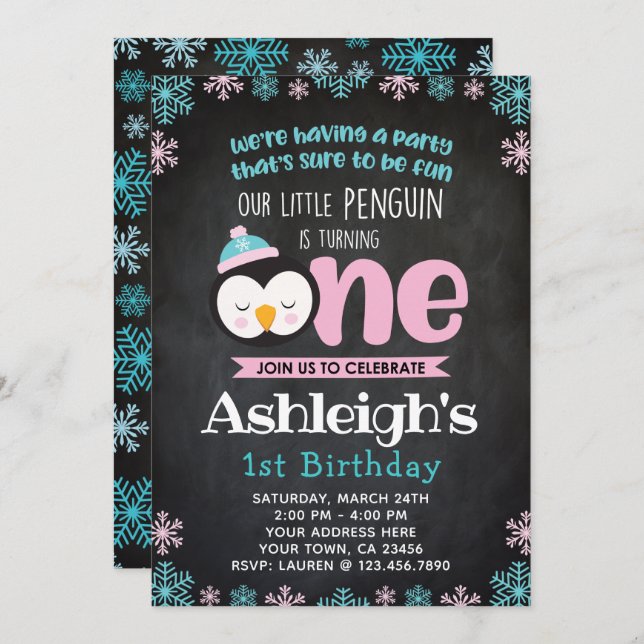 Quadro do convite do aniversário do pinguim (Frente/Verso)