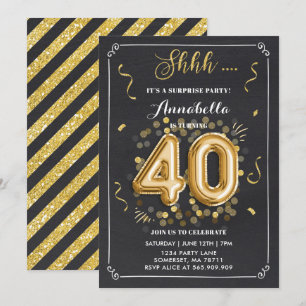 Quadro Dourado de convite para aniversário de 40 