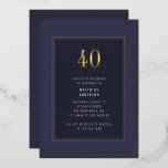 Quadro Dourado Elegante mínimo aniversário de 40 a<br><div class="desc">Convite de aniversário Mínimo Elegante Cinza Roxo Escuro Dourado de Moldura</div>
