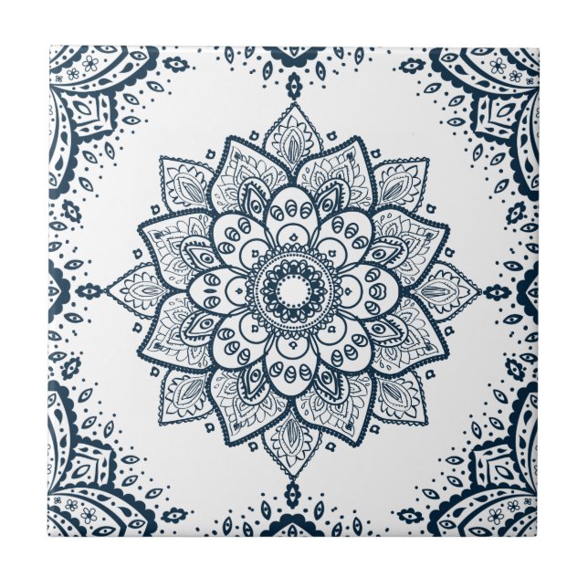 Quadro e Mandala Floral Azul Escuro (Frente)