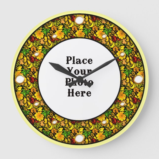 Quadro Floral Amarelo Seu Relógio De Parede Fotogr (Frente)