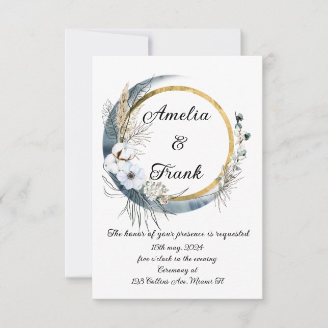 Quadro Floral Boho de Convite de Casamento (Frente)