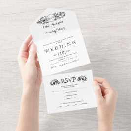 Quadro floral branco e preto, iniciais casamento