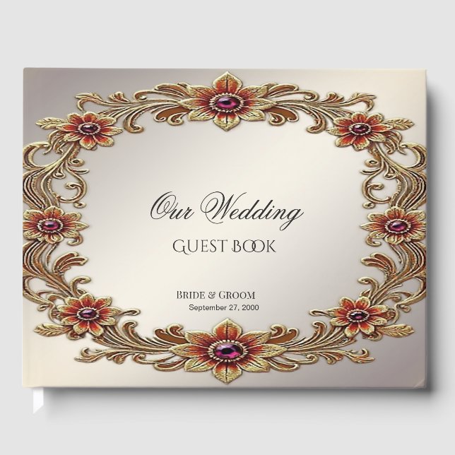 Quadro Floral Dourado com Livro de Convidados de P (Frente)