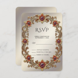 Quadro Floral Dourado com placa RSVP de Pedras Ver