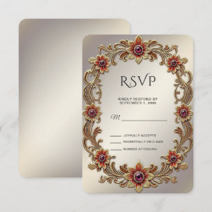 Quadro Floral Dourado com placa RSVP de Pedras Ver