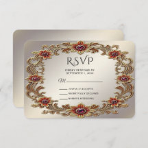 Quadro Floral Dourado com placa RSVP de Pedras Ver