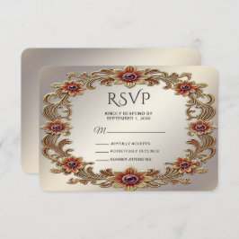Quadro Floral Dourado com placa RSVP de Pedras Ver