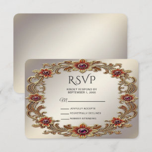 Quadro Floral Dourado com placa RSVP de Pedras Ver