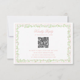Quadro Floral Rosa Bege com Código QR RSVP com Laç