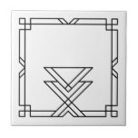 Quadro Geométrico Simples de Deco de Arte Elegante<br><div class="desc">Elemento de quadro decorativo geométrico simples e elegante do deco de arte negra num azulejo cerâmico branco. Design de chic elegante,  perfeito para um interior moderno ou de deco de arte.</div>