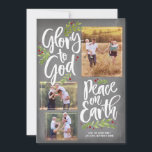 Quadro Glória e Paz | Cartões de foto de Natal<br><div class="desc">A floral e a baga de Natal enquadram esta gloriosa proclamação e fornecem o cenário perfeito para três fotos favoritas.</div>