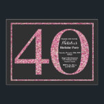 Quadro Lógico Rosa de Convite para aniversário de<br><div class="desc">Convite para aniversário de 40 anos. Festa de aniversário de Brilho Preto e Rosa Convidam com Fundo de Quadros. Surpresa Aniversário. Aniversário Adulto. Homens ou Mulheres no Bday Bash Party.
Para mais personalização,  clique no botão "Personalizar" e use a ferramenta design para modificar este modelo.</div>