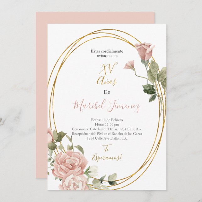 Quadro oval Convite Quinceanera em espanhol (Frente/Verso)