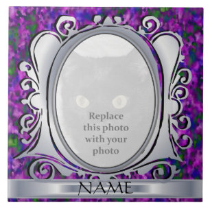 Quadro oval roxo de prata da foto com azulejo