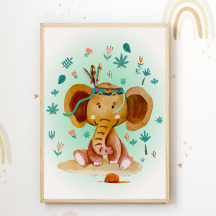 Quadro para Quarto de Crianças Elefante Impressão