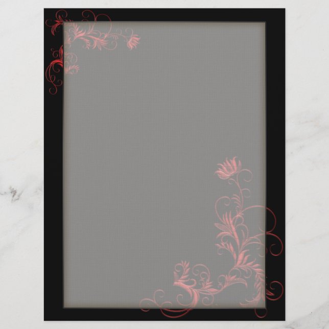 Quadro Preto Floral Vermelho Cor-de-Letra-Cabeça O (Frente)