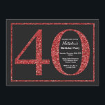 Quadro vermelho do brilho do convite do<br><div class="desc">Convite do aniversário de 40 anos. A festa de aniversário preta e vermelha do brilho convida com fundo do quadro. Aniversário da surpresa. Aniversário adulto. Partido da festança de Bday dos homens ou das mulheres. Para uma personalização mais adicional, clique por favor "personalizam-no" botão e usam-nos nossa ferramenta de design...</div>