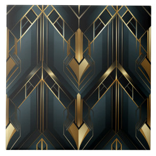 Quadros Angulares Art Déco em Azul Teal Profundo e