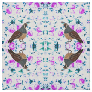 Quail on Pink Chintz Tecido