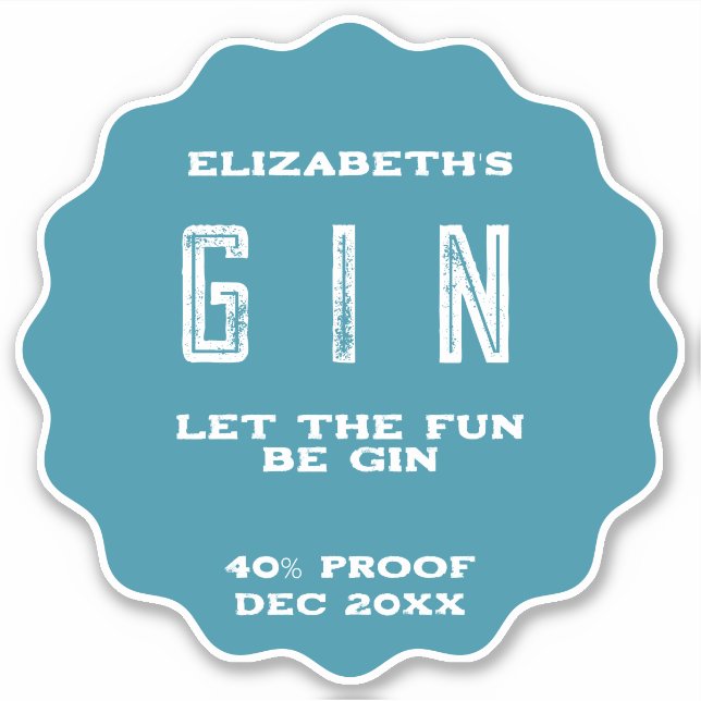 Qualquer adesivo de gin personalizado a cores (Frente)
