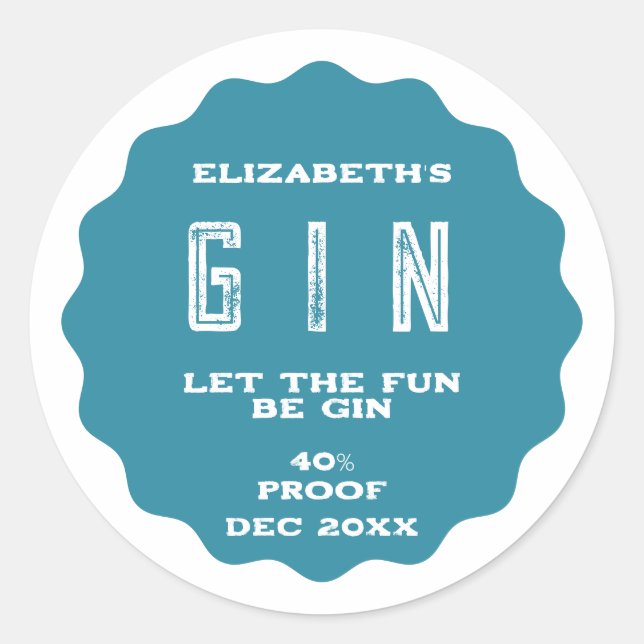 Qualquer adesivo de gin personalizado a cores (Frente)