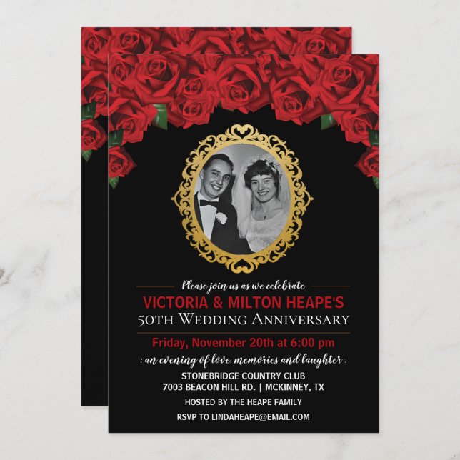 QUALQUER ANO - Convite de Aniversário de Casamento (Frente/Verso)