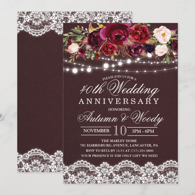 QUALQUER ANO - Convite de Aniversário de Casamento (Frente/Verso)
