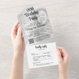 Qualquer código QR de festa de aniversário RSVP e 