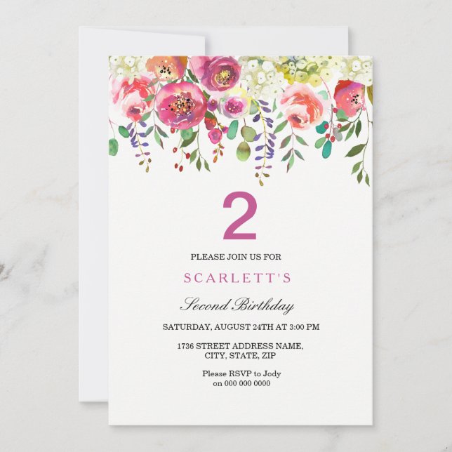 Qualquer Convite de festas de segundo aniversário  (Frente)