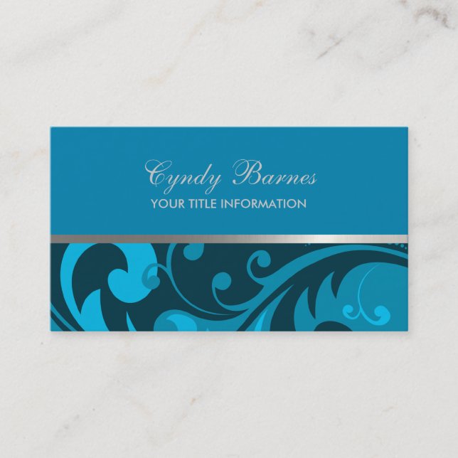 Qualquer cor com Cartão de visita de Damasco Azul (Frente)