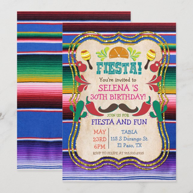 QUALQUER EVENTO - Convite de Festa Mexicana (Frente/Verso)