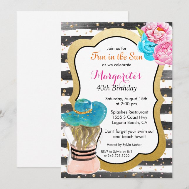 QUALQUER EVENTO - Convite Floral de Listra em Aqua (Frente/Verso)