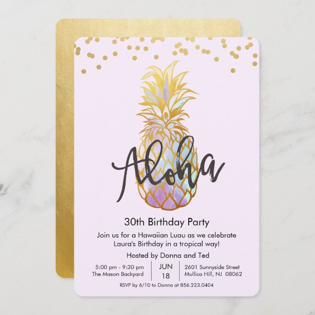 QUALQUER IDADE - Aniversário Aloha Luau Convite de (Frente/Verso)