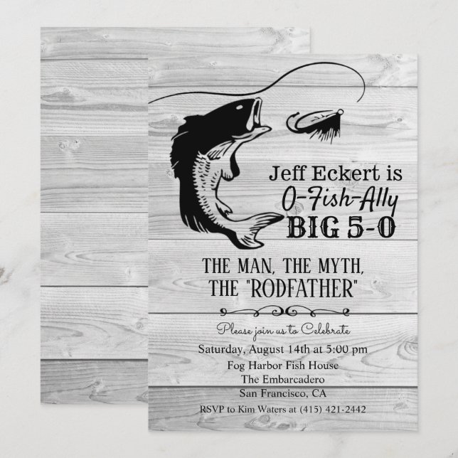 QUALQUER IDADE - Convite à Aniversário de Pesca (Frente/Verso)