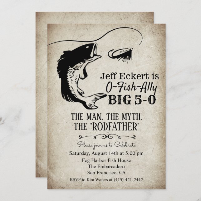 QUALQUER IDADE - Convite à Aniversário de Pesca (Frente/Verso)