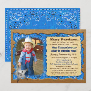 QUALQUER IDADE - Convite de Aniversário Cowboy Fot