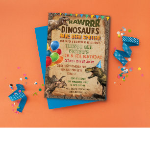 QUALQUER IDADE - Convite de aniversário de dinoss