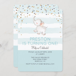 QUALQUER IDADE - Convite de Aniversário do Elefant