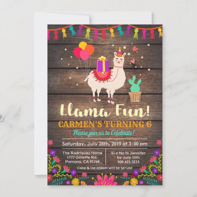 QUALQUER IDADE - Convite de Aniversário do Llama (Frente)
