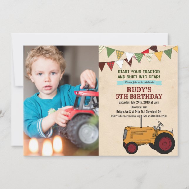 QUALQUER IDADE - Convite de Aniversário do Trator  (Frente)
