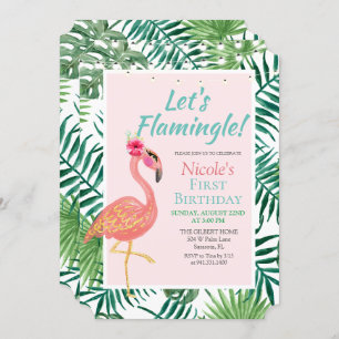 QUALQUER IDADE - Convite de Aniversário Flamingo F