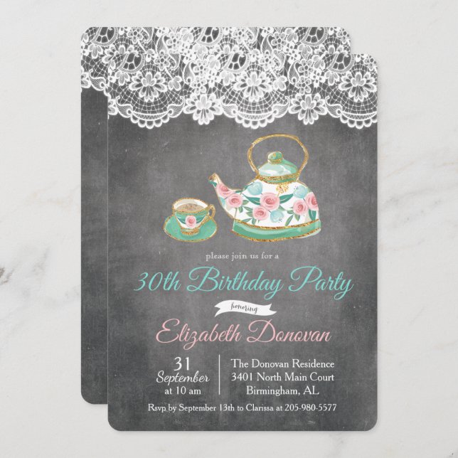 QUALQUER IDADE - Convite de Aniversário Floral do  (Frente/Verso)